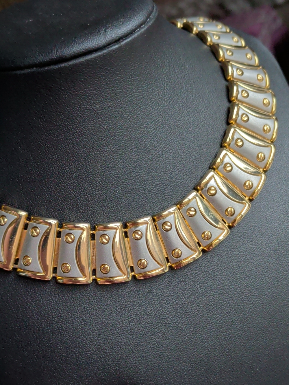 Run Way Glam 80s Silver Gold Two Tone Collar Vintage Necklace 27.6" Long